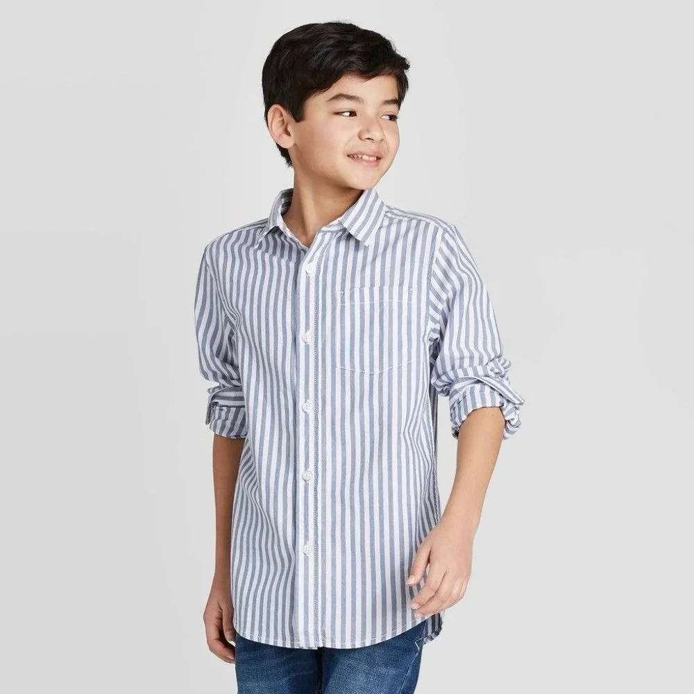 Boys' Cat & Jack Button Down Casual‎ Stripe Shirt NWT